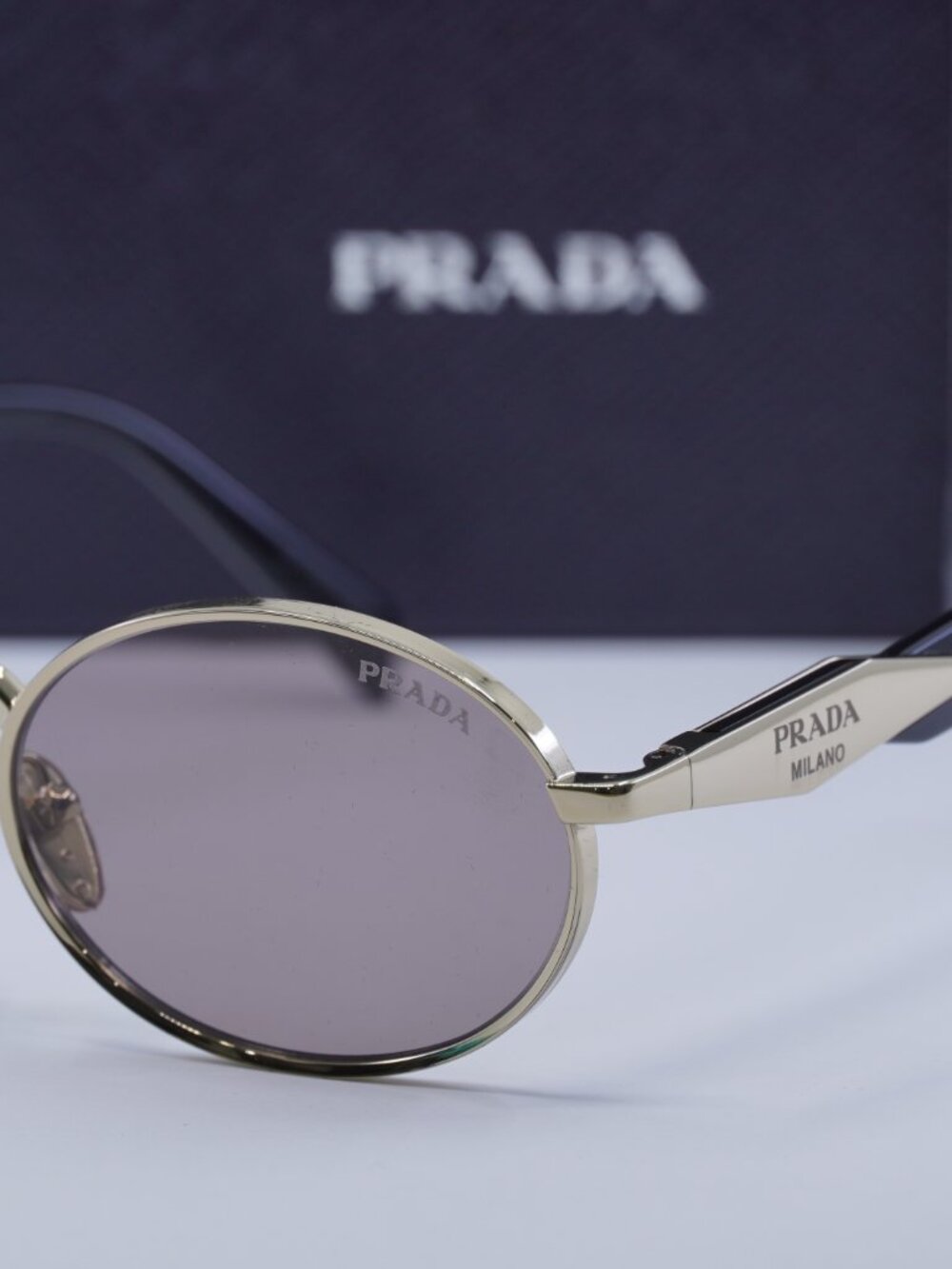 Prada PR65ZS ZVN20I Oval Sunglasses – Pale Gold\Light Purple Brown - Picture 4 of 12